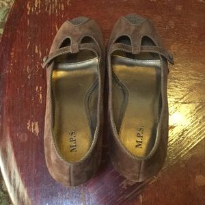 Brown Suede open toed heel